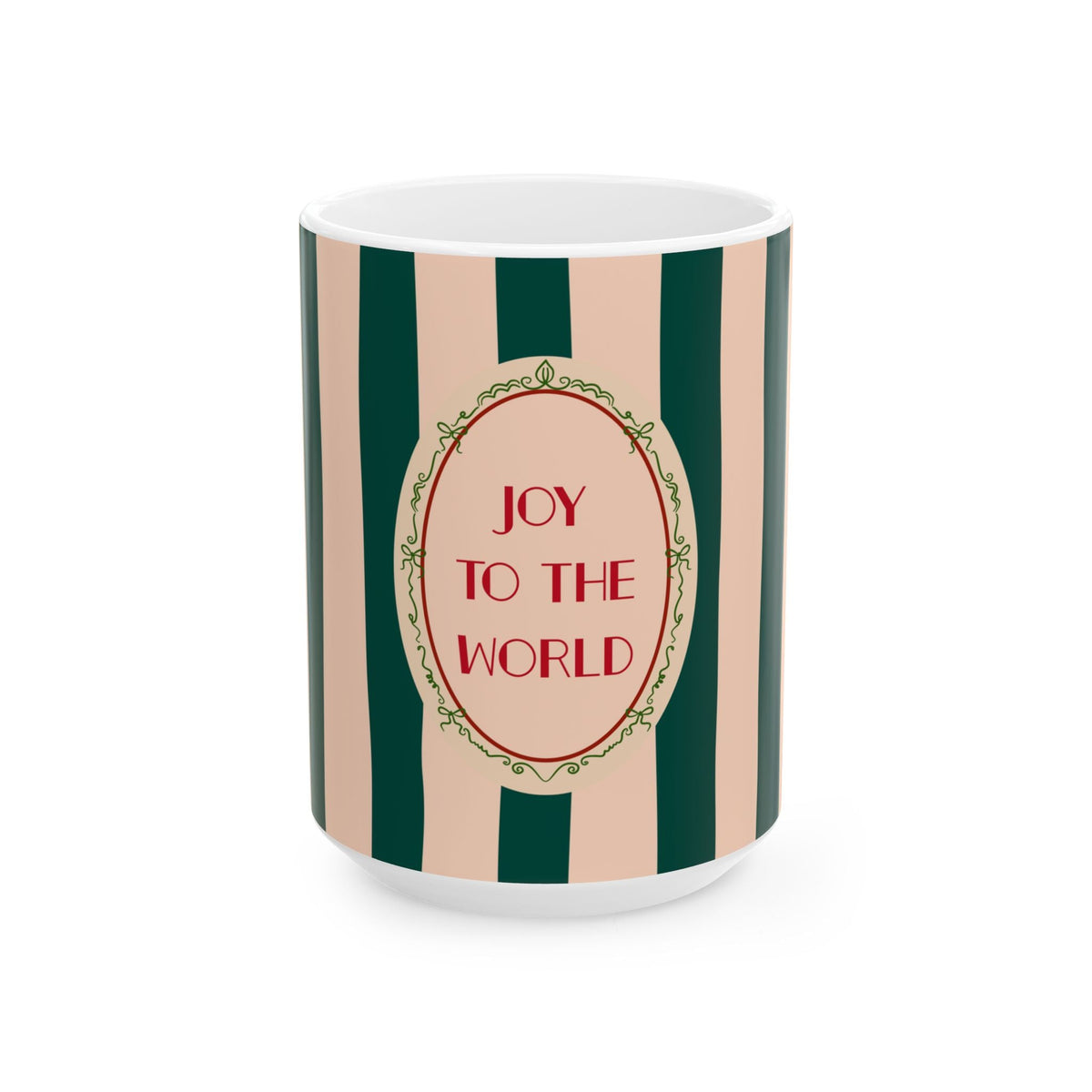 Joy to the World Ceramic Mug — Striped Holiday Coffee Cup (11oz & 15oz)
