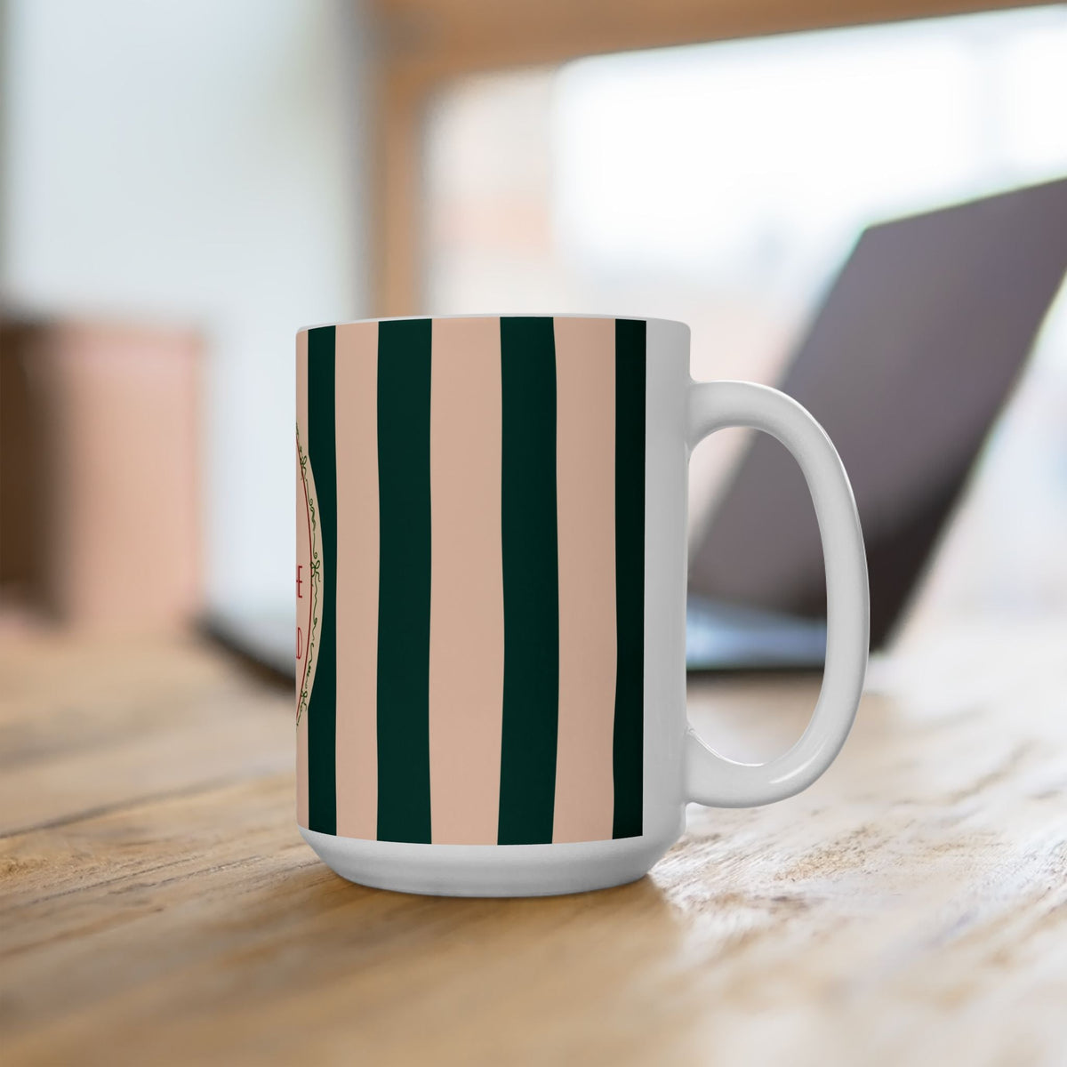 Joy to the World Ceramic Mug — Striped Holiday Coffee Cup (11oz & 15oz)