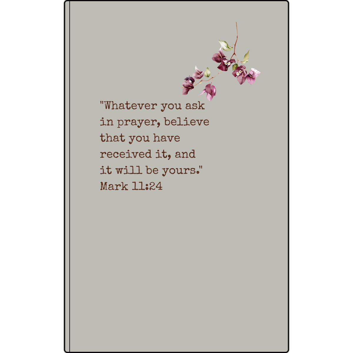 Engraved Vegan Leather Prayer Journal — Mark 11:24 with Floral Accent