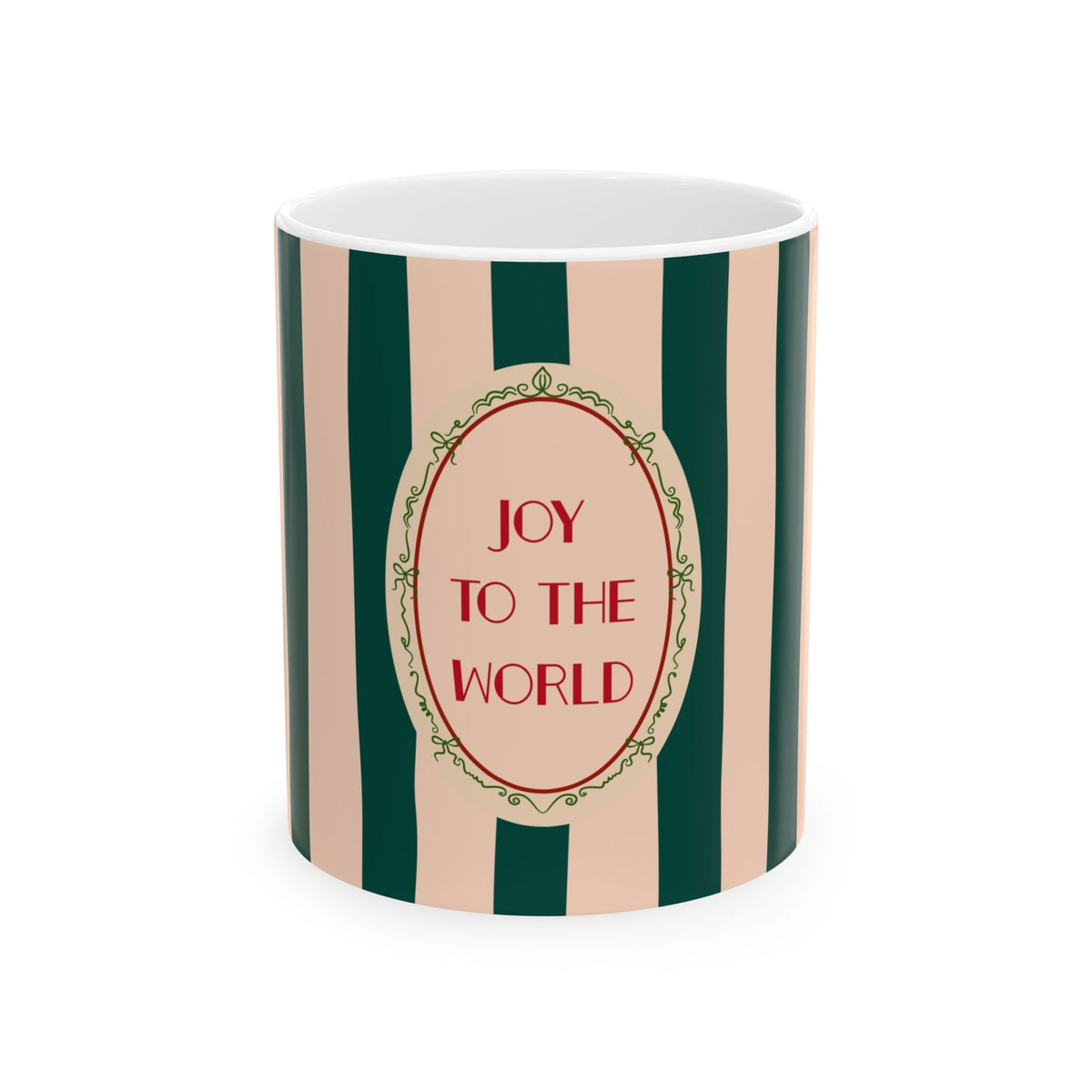 Joy to the World Ceramic Mug — Striped Holiday Coffee Cup (11oz & 15oz)