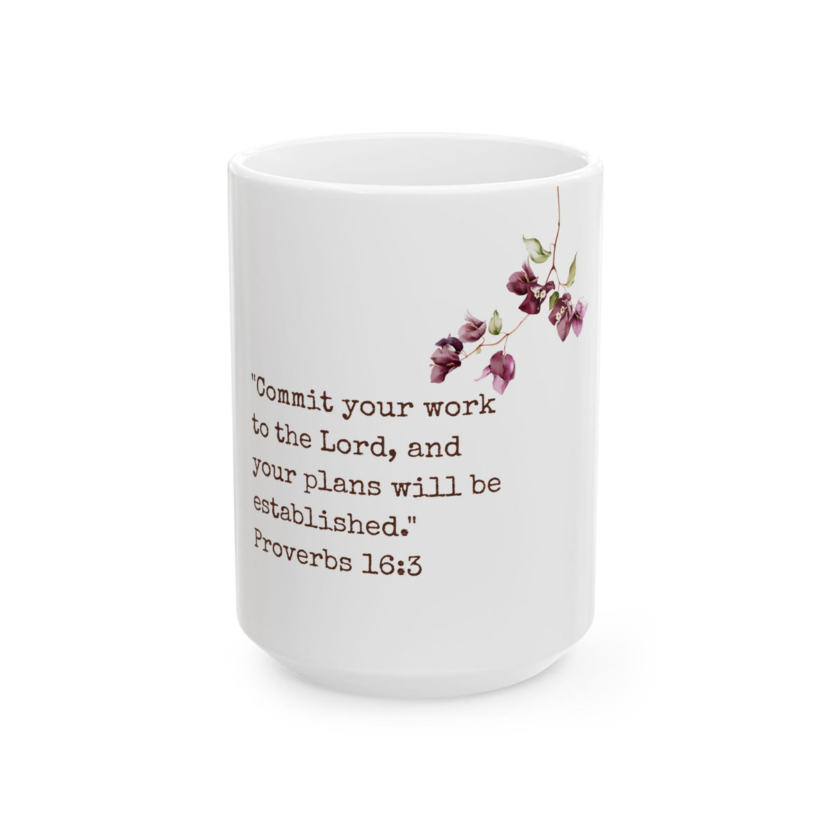 Inspirational Scripture Mug - "Commit your work to the Lord" Proverbs 16:3 Ceramic Coffee Cup