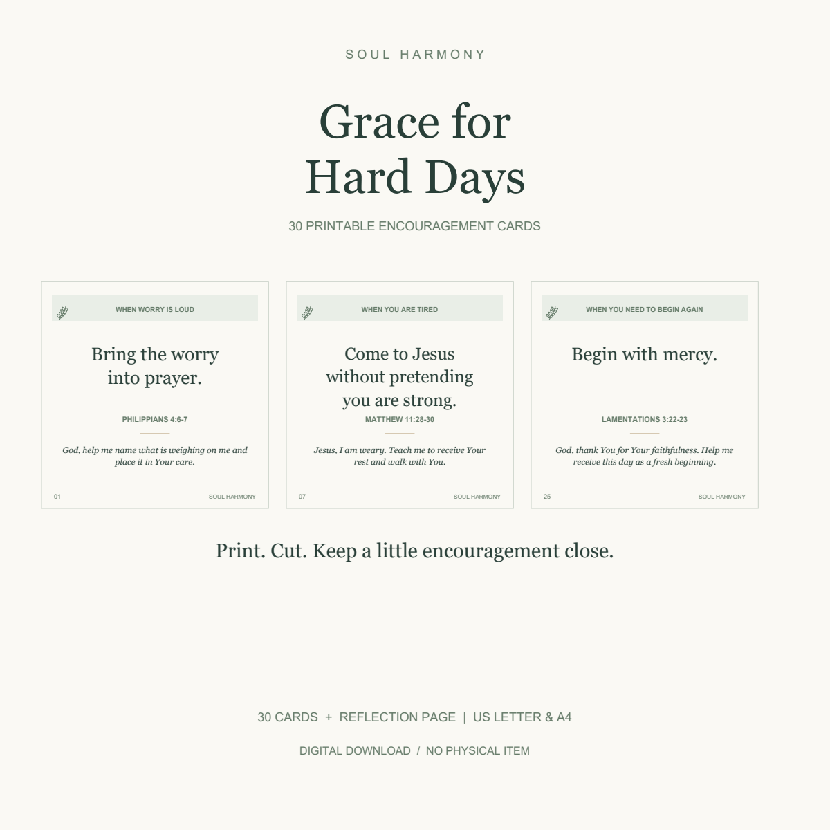 Grace for Hard Days — 30 Printable Christian Encouragement Cards