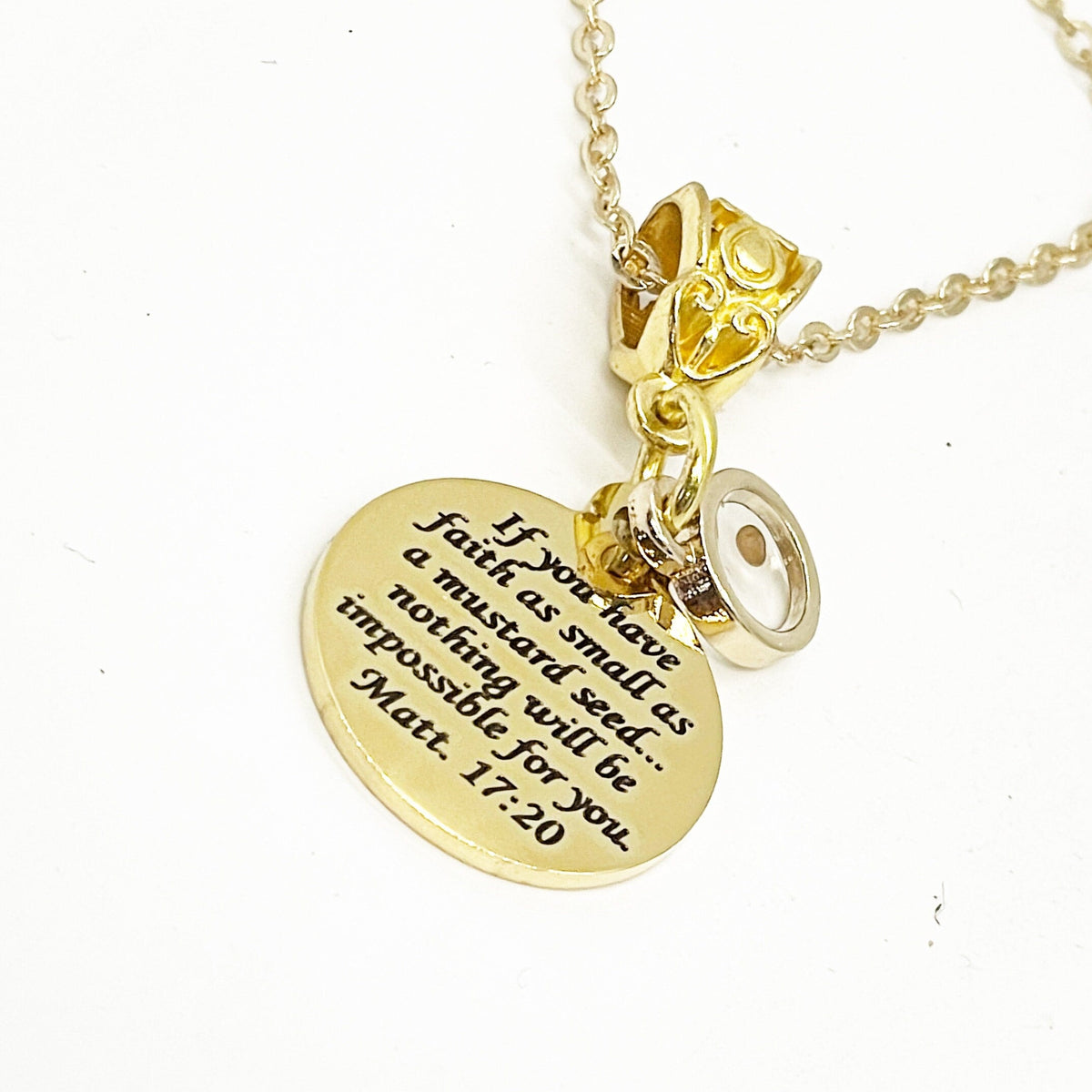 Mustard Seed Verse Necklace, Mustard Seed Scripture Pendant, Matthew 17 20, Christian Necklace, Faith Necklace, Mustard Seed Faith Gift
