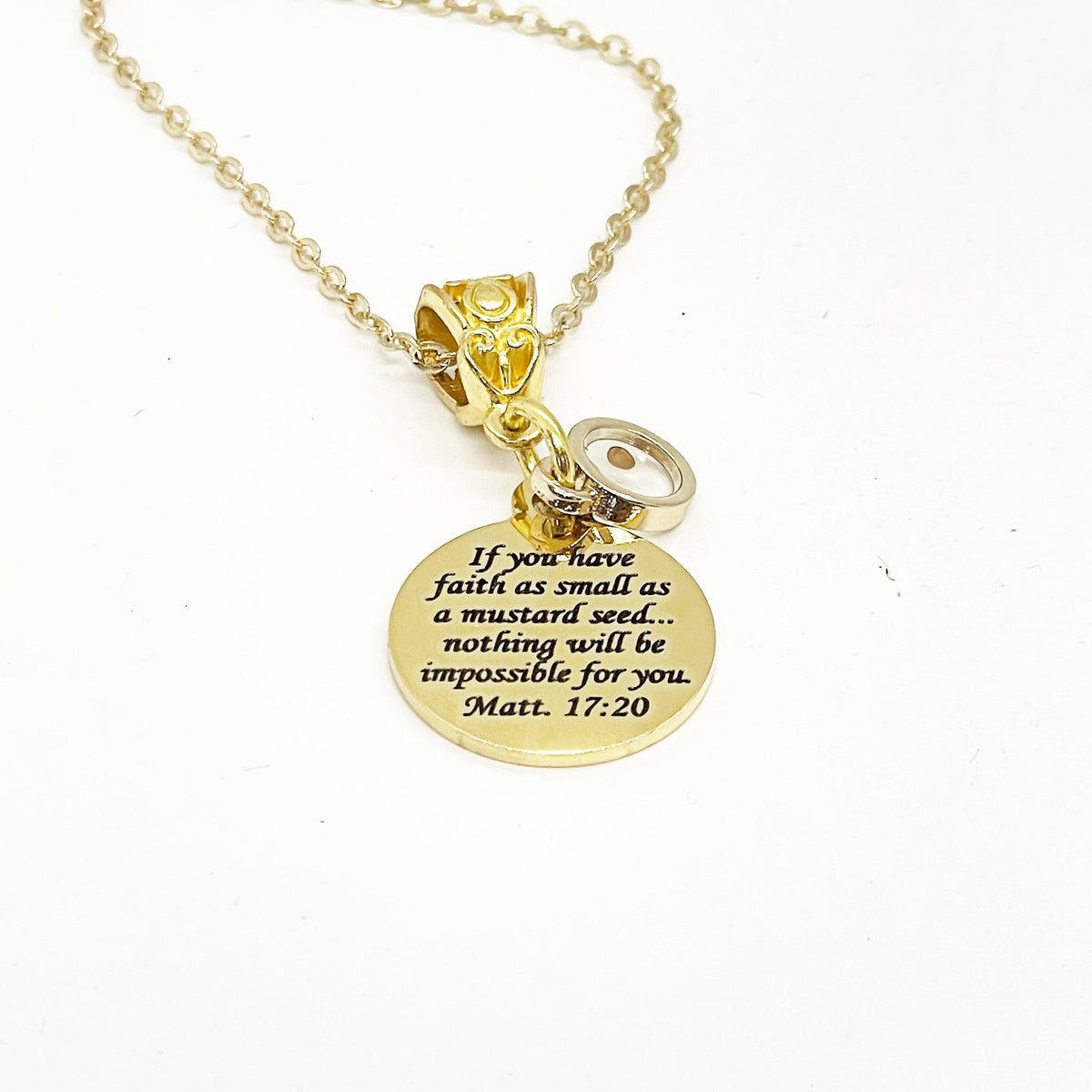 Mustard Seed Verse Necklace, Mustard Seed Scripture Pendant, Matthew 17 20, Christian Necklace, Faith Necklace, Mustard Seed Faith Gift