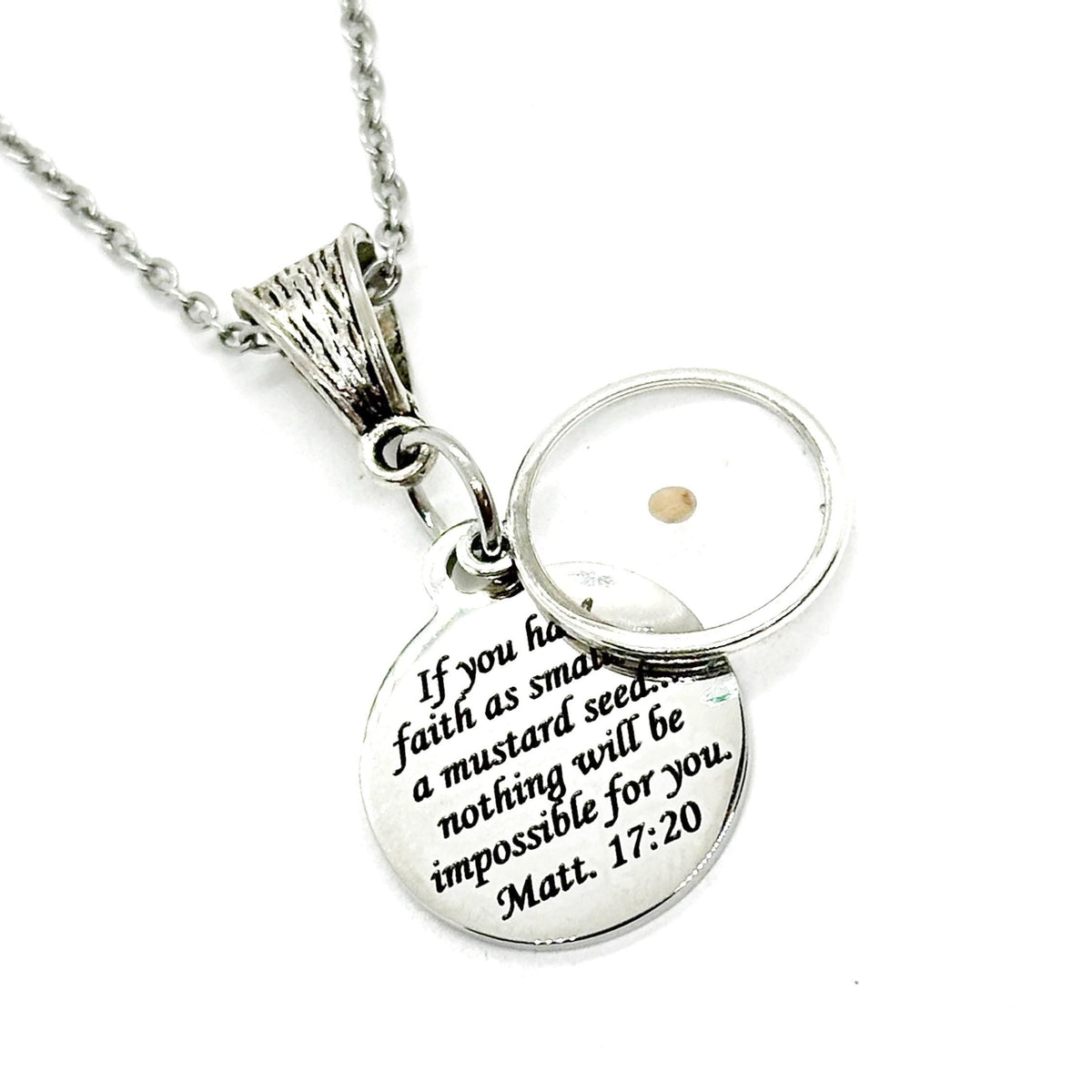 Mustard Seed Scripture Pendant Necklace, Matthew 17 20 Bible Verse Necklace, Christian Jewelry, Believer Gift, Belief, Mountain Moving Faith